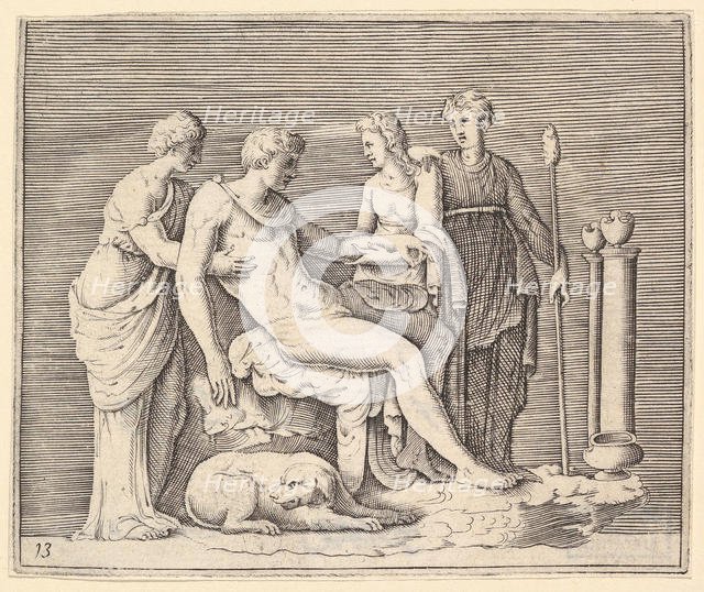 Man Attended by Three Women, published ca. 1599-1622. Creator: Unknown.