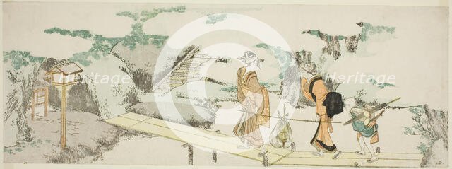 On the footbridge, Japan, n.d. Creator: Hokusai.