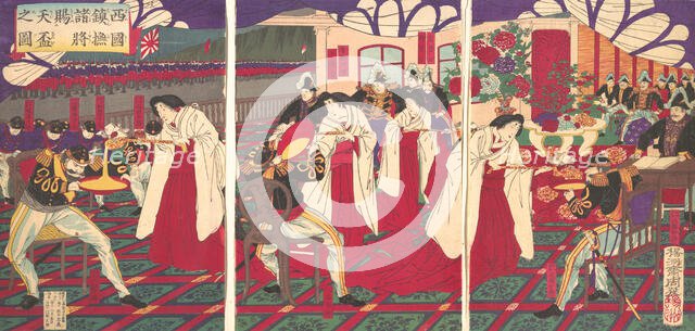 Illustration of the Commanders who Pacified Western Japan, Receiving the Emperor's G..., July, 1877. Creator: Chikanobu Yoshu.