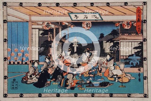 Act VII: Yuranosuke Dining with the Spy Kudayu at Ichiriki Brothel..., between c1835 and c1839. Creator: Ando Hiroshige.