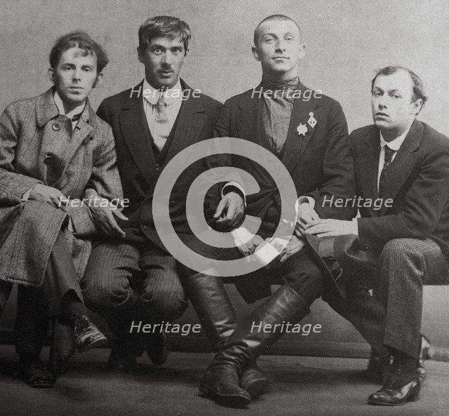 Osip Mandelstam, Korney Chukovsky, Benedikt Livshits and Yury Annenkov, 1914. Artist: Karl Karlovich Bulla