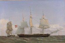 A Danish Corvette Laying to in order to Confer with a Danish Brig..., 1827. Creator: CW Eckersberg.