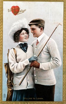 Valentine postcard with a golf theme, 1911. Artist: Unknown