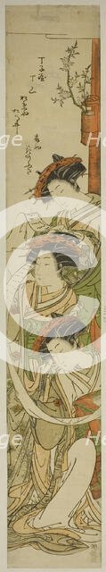 The Courtesans Chozan of the Chojiya, Hanaogi of the Ogiya, and Matsunoi of the..., c. 1776/81. Creator: Isoda Koryusai.