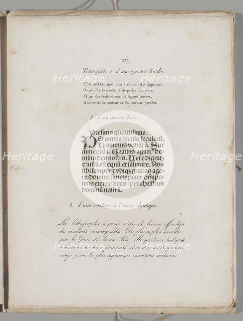 Art of the Lithograph: Printing Letters, Plate XV , 1819. Creator: Alois Senefelder (German, 1771-1834).