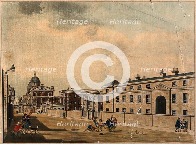 Royal Naval Hospital, Greenwich, a distant three-quarter view of the Hall and Chapel..., 1786. Creator: Charles White.