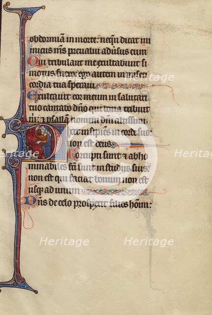 Initial D: A Jewish Man points to the Ground; Bute Psalter, text and illumination about 1285. Creator: Bute Master.