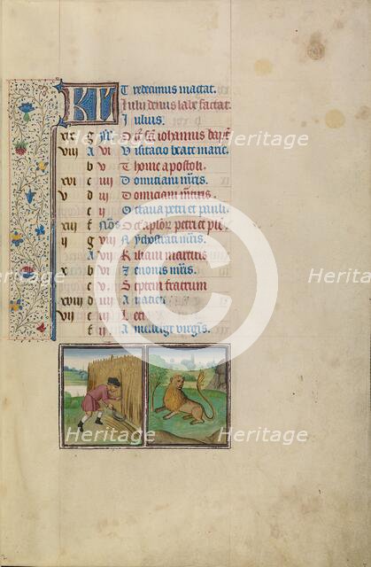July Calendar Page: Reaping: Leo; Arenberg Hours, early 1460s. Creator: Workshop of Willem Vrelant.