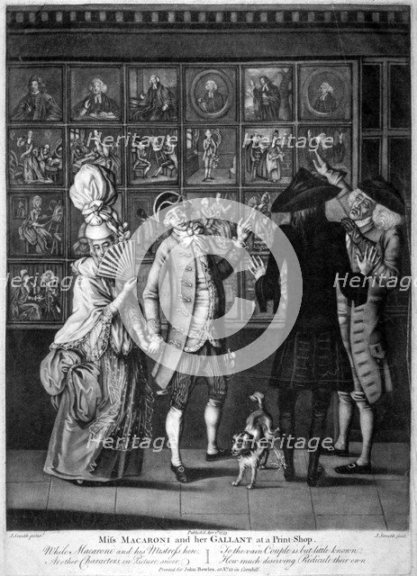 'Miss Macaroni and her gallant at a print shop', 1773. Artist: John Raphael Smith
