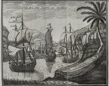 Hernán Cortés' fleet leaving the port of Santiago de Cuba, 18th November 1518 (1771). Creator: Unknown.