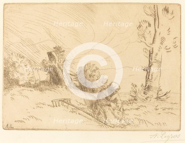 Peasant Woman Seated near a Hedge (Paysanne assise pres d'une haie). Creator: Alphonse Legros.