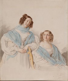 Portrait of Sisters Countesses Antonina Dmitrievna (1813-1891) und Lidia Dmitrievna (1815-1882) Blud Artist: Sokolov, Pyotr Petrovich (1821-1899)