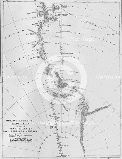 'Map - British Antarctic Expedition 1910-13. Track Chart of Main Southern Journey', 1913. Artist: Unknown.