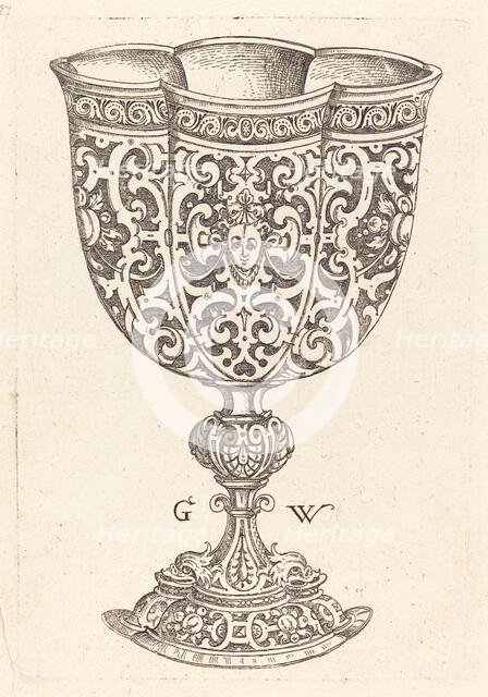 Chalice with six embossings, base decorated with two dolphins, published 1579. Creator: Georg Wechter I.