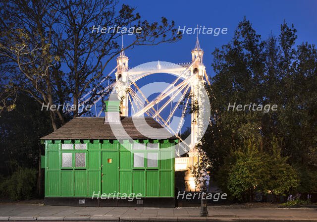 Night time view from the north of the Cabmen's Shelter on Chelsea Embankment, with part..., 2022.  Creator: Chris Redgrave.