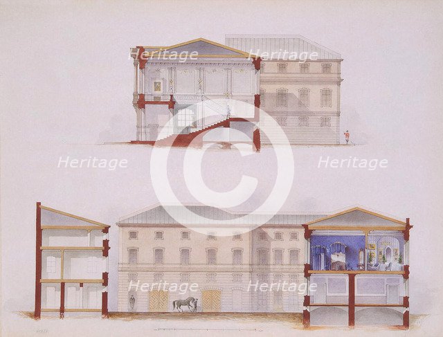 The Stroganov Palace in Saint Petersburg. Plan of the Facade and Section, 1865. Artist: Mayblum, Jules (19th century)