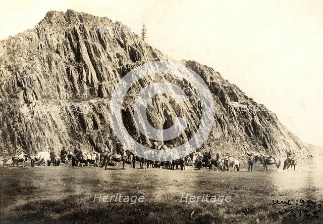Expedition caravan in the Akkem River valley, 1895. Creator: Vasilii Vasilevich Sapozhnikov.