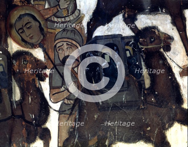 An enemy of Shi'ite faith leads a woman prisoner in the camel's back, having tortured and cut her…