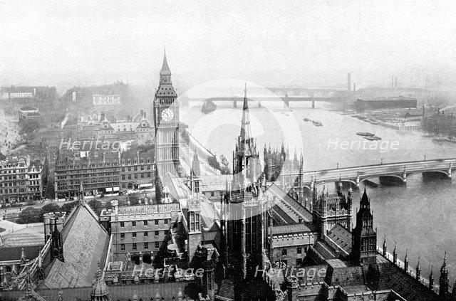 The Houses of Parliament, as seen from Victoria Tower, Westminster, London, c1905. Artist: Unknown