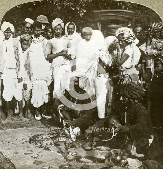 Snake charmer, Calcutta, India, c1900s(?).Artist: Underwood & Underwood