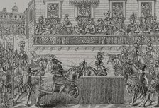 King Henry II of France, (1519-1559) mortally wounded by the Count of Montgomery,.. 1599, (1877). Creator: Unknown.