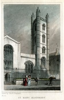 Church of St Mary Aldermary, City of London, c1830.Artist: W Watkins