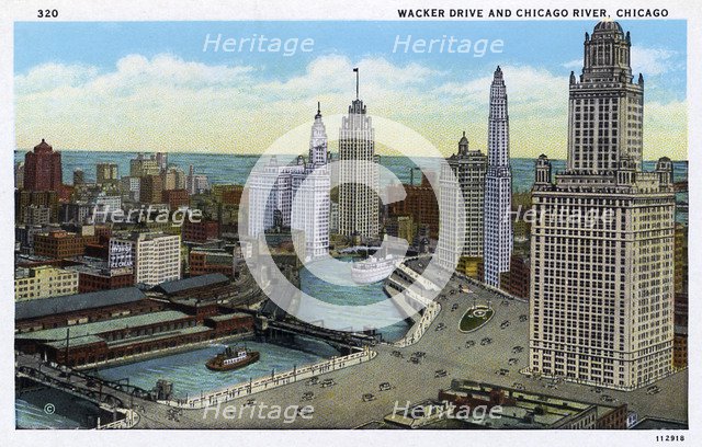 Wacker Drive and the Chicago River, Chicago, Illinois, USA, 1927. Artist: Unknown