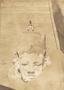 Westernmost Colossus of the Temple of Re, Abu Simbel, 1850. Creator: Maxime du Camp.