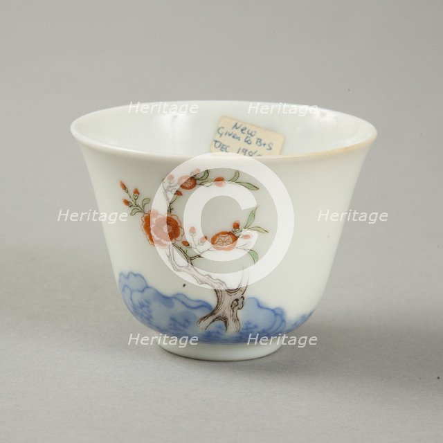 Polychrome and underglaze blue month cup with enamel decoration, 1980s. Artist: Unknown.