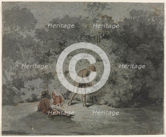 Faggot Gatherer (recto) Study of a Head seen from Below (verso), third quarter 1600s. Creator: Francisque Millet (French, 1642-1679), attributed to.