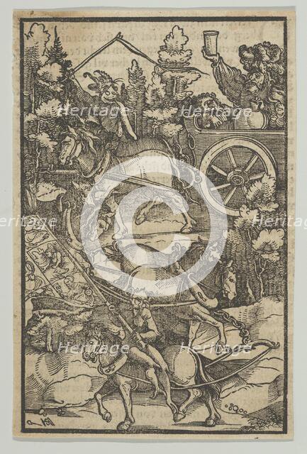 The Drunken Man on a Chariot on his Way to Hell, from Hymmelwagen auff dem, wer wol lebt....., 1517. Creator: Hans Schäufelein the Elder.