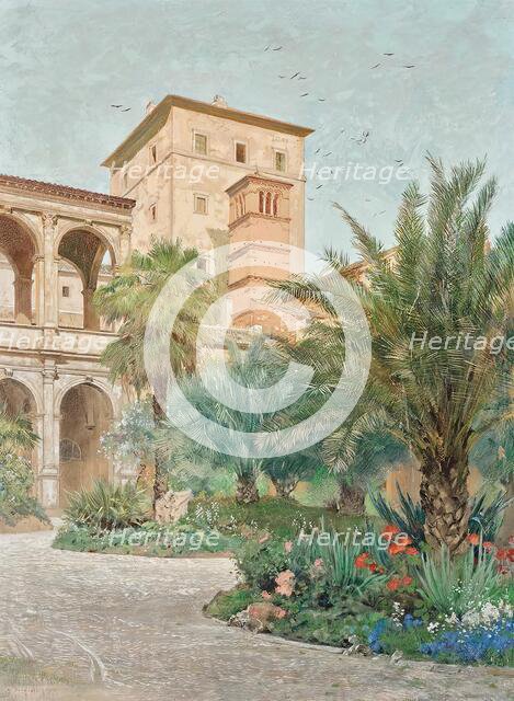Vedute of the embassy in Rome: garden with a view of the archways, c1900. Creator: Othmar Brioschi.