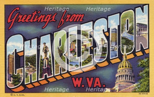 'Greetings from Charleston, West Virginia', postcard, 1937. Artist: Unknown
