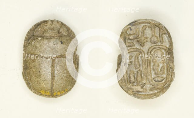 Scarab: Nebmaatra (Amenhotep III) and Queen Tiye, Egypt, New Kingdom, Dynasty 18, Reign of... Creator: Unknown.