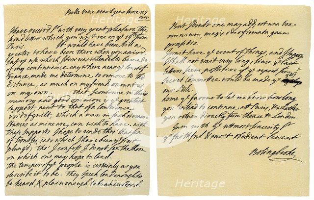 Letter from Henry St John to George Clarke, 27th June 1715.Artist: Henry St John, 1st Viscount Bolingbroke