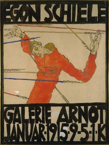 Self-portrait as Saint Sebastian. Poster for Schiele's Exhibition at the Arnot Gallery, 1915.