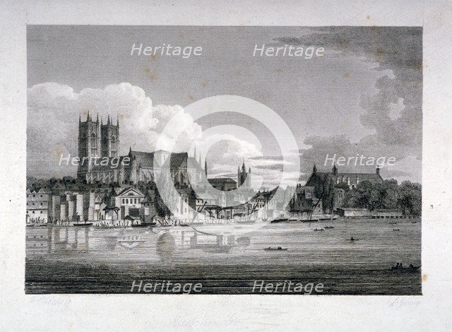 Westminster Abbey from the River Thames, London, 1804. Artist: John Greig