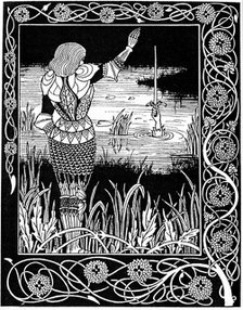 Excalibur being reclaimed by the Lady of the Lake, 1893. Artist: Aubrey Beardsley