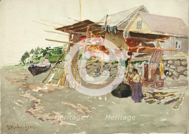 Salmon Drying, Indian Village, Alaska, ca. 1880-1914. Creator: Theodore J. Richardson.