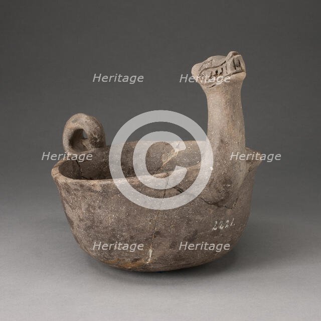 Bowl in the Shape of Underwater Serpent with Upturned Neck and Coiled Tail, A.D. 1000/1400. Creator: Unknown.