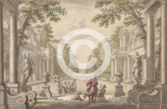 View of a Palace Garden with a Central Pond Surrounded by Classical Architecture..., ca. 1700-1720. Creator: Daniel Marot.