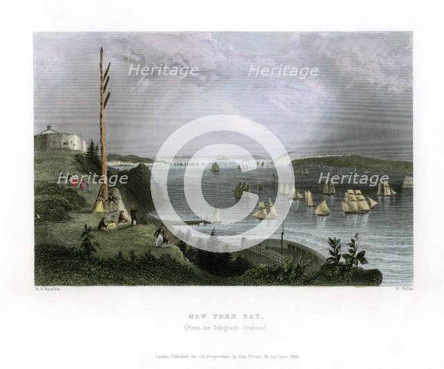 New York Bay as seen from the Telegraph Station, USA, 1838.Artist: R Wallis