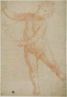Putto Poised on Right Leg (recto); Sketch of a Draped Arm (verso), 1575/1600. Creator: Domenico Cresti.