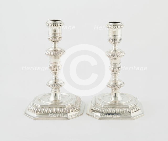 Pair of Candlesticks, England, 1691/92. Creator: Unknown.