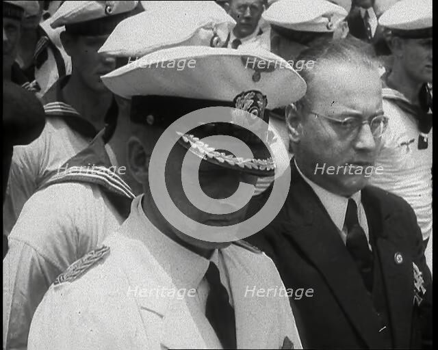 Captain Hans Langdorff of the German Battleship the Graf Spee at tending a Funeral of..., 1939. Creator: British Pathe Ltd.