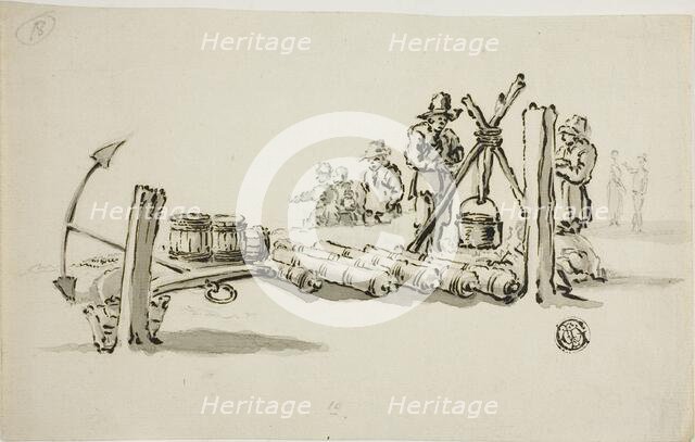 Men with Cannons, Kegs of Powder and an Anchor, n.d. Creator: Willem van de Velde I.
