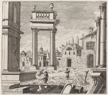 Architectural Fantasy with Classical Ruins and Vernacular Buildings, before 1753. Creator: Giuseppe Antonio Landi.