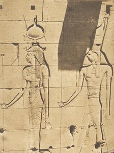 Isis et Horus-Arsiési - Bas-relief du Temple de Kalabcheh (Talmis), April 8, 1850. Creator: Maxime du Camp.