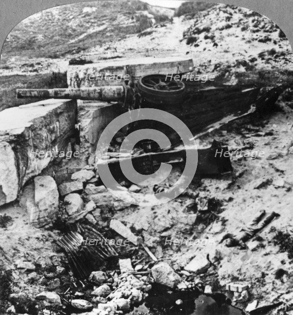 Destroyed German defence battery, Mariakerke, Belgium, World War I, c1914-c1918. Artist: Realistic Travels Publishers