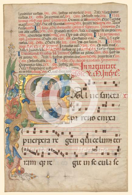 Leaf from a Gradual: Historiated Initial S[alve Sancta Parens]..., c. 1420-1450. Creator: Unknown.